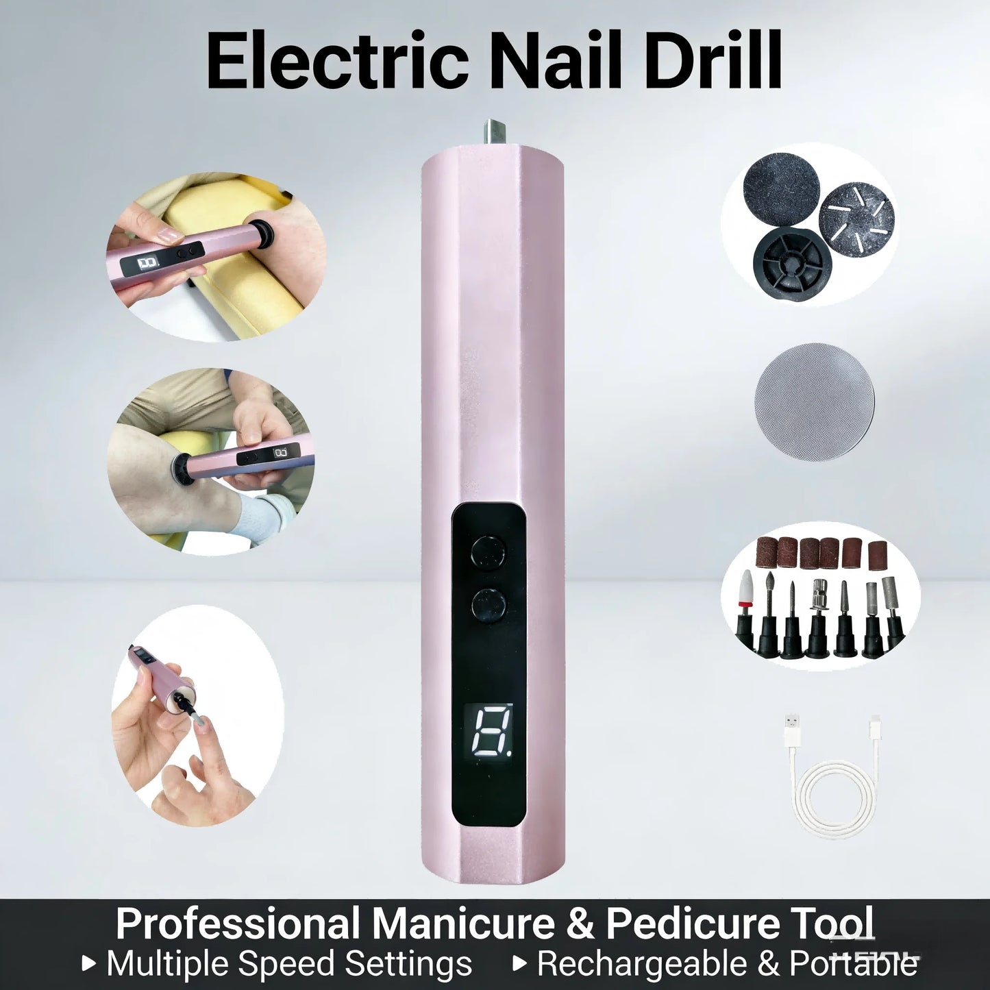 IFINE Beauty 2000mah Battery Aluminum Alloy Callus Remover Foot Grinder,nail Drill and Hair Remover 3in1 Manicure Pedicure Tool