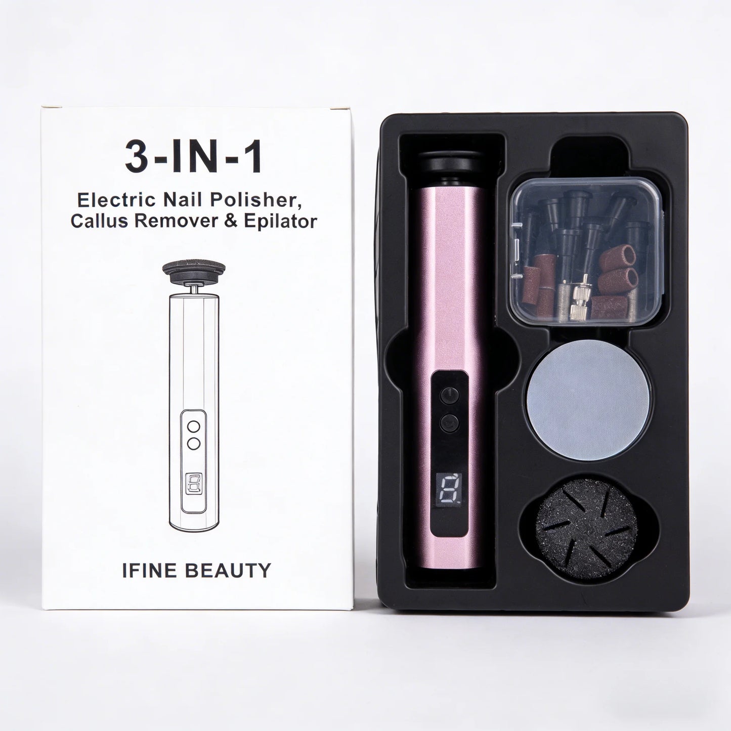 IFINE Beauty 2000mah Battery Aluminum Alloy Callus Remover Foot Grinder,nail Drill and Hair Remover 3in1 Manicure Pedicure Tool