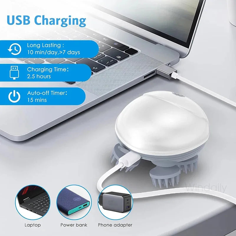 Electric Scalp & Head Massager – 3D Kneading, Waterproof, USB Rechargeable
