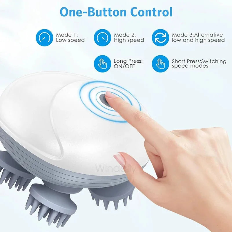 Electric Scalp & Head Massager – 3D Kneading, Waterproof, USB Rechargeable