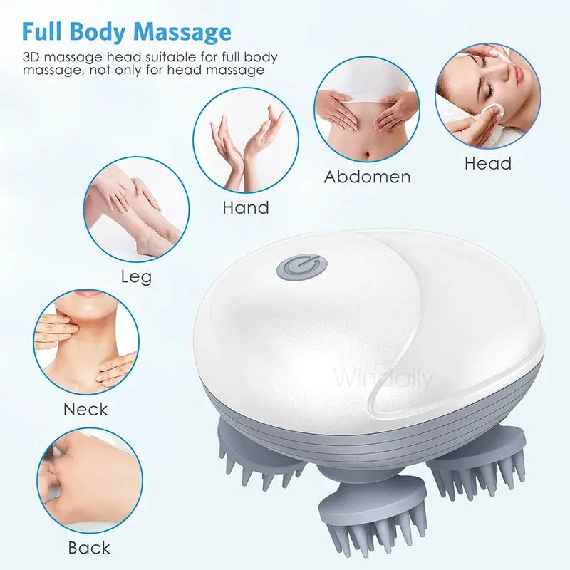 Electric Scalp & Head Massager – 3D Kneading, Waterproof, USB Rechargeable