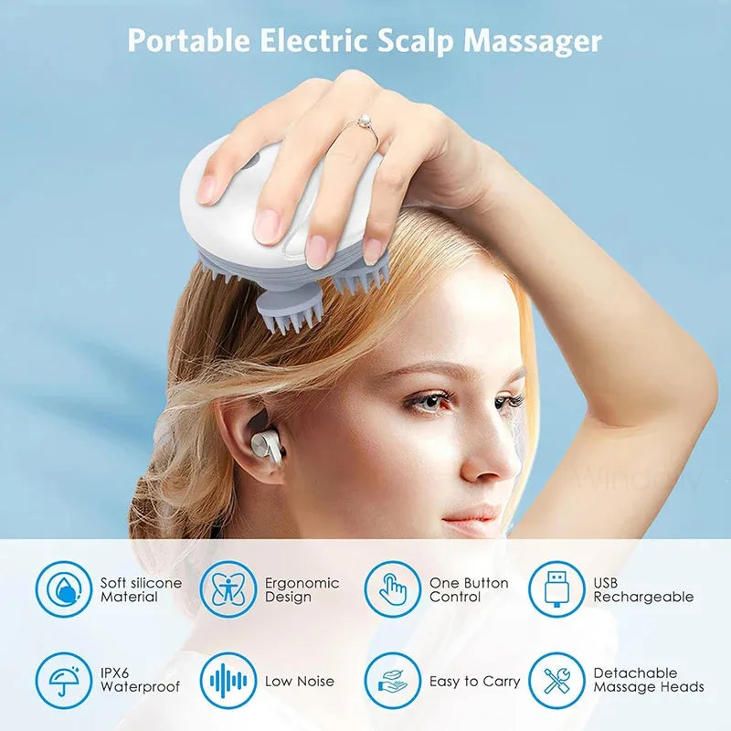 Electric Scalp & Head Massager – 3D Kneading, Waterproof, USB Rechargeable