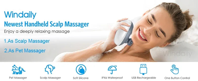 Electric Scalp & Head Massager – 3D Kneading, Waterproof, USB Rechargeable